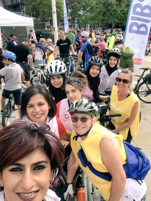 group of women at hop-on cycling